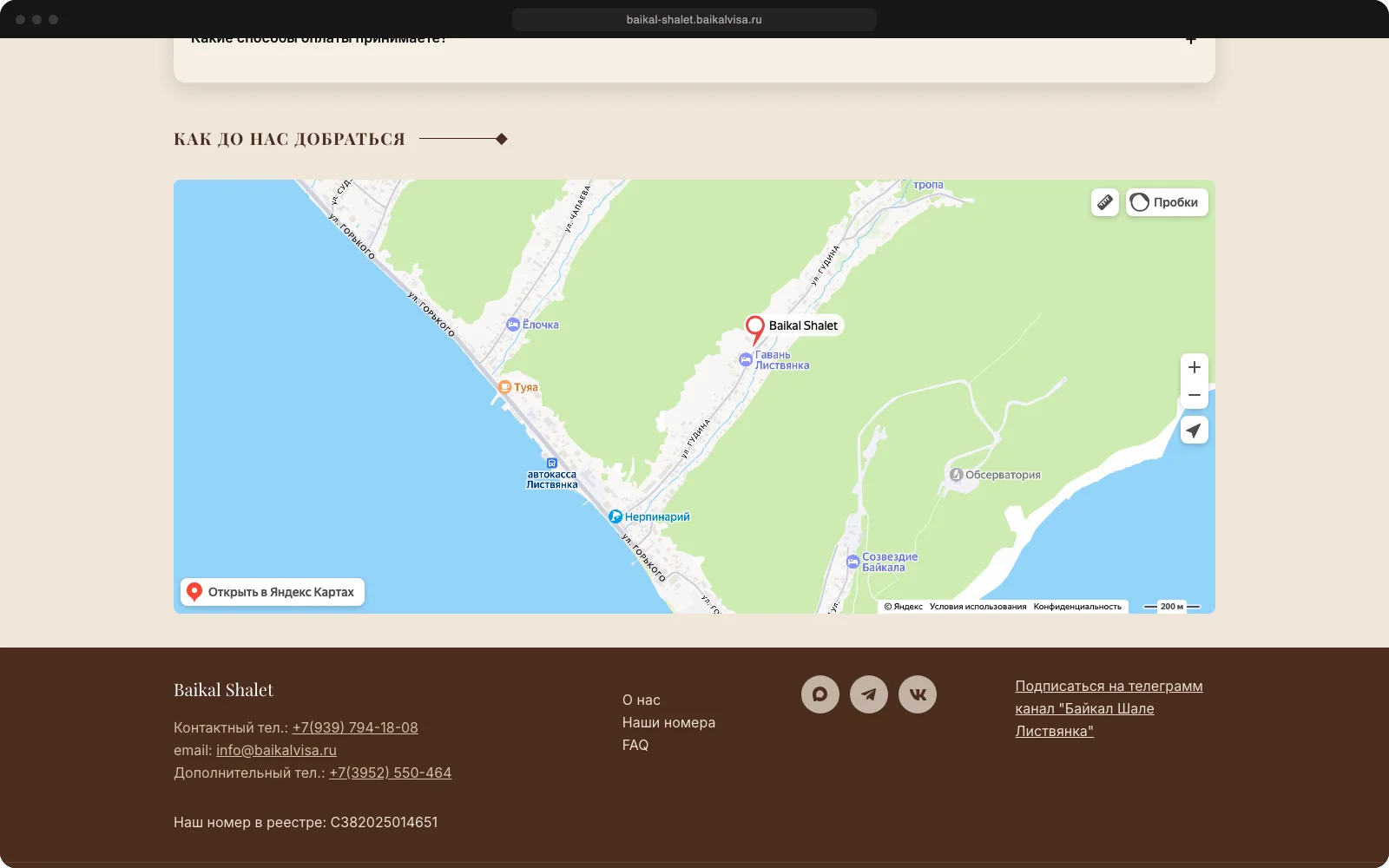 Directions map and contacts